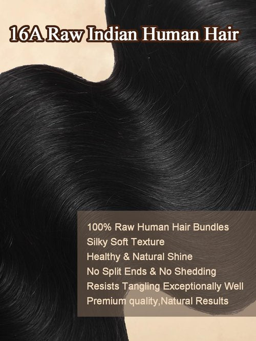 16A Raw Indian Human Hair Bundles 20 Inch Thick Raw Body Wave Bundles Human Hair Weave,4X Lifespan,100% Unprocessed Cuticle Aligned,Reusable Multiple Washes Keep Texture Silky Soft (Natural Black)
