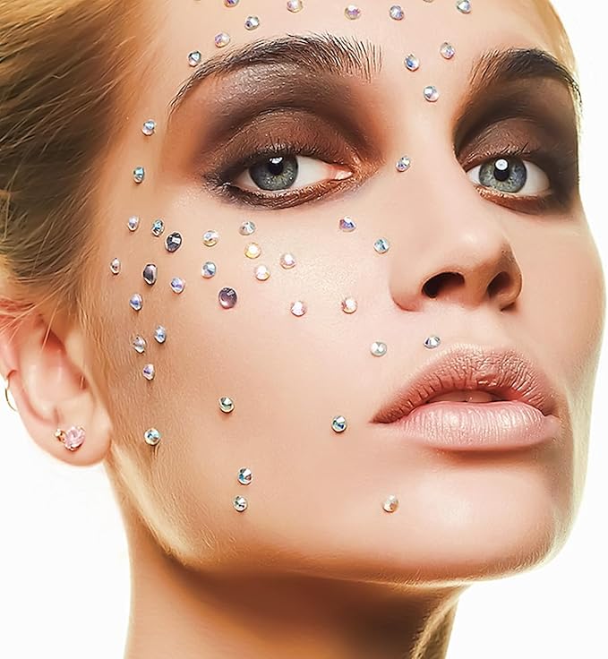 Self Adhesive Face Gems and Pearls for Makeup, Festival Jewels, Hair Gems, Rhinestone Stickers for Face, Eye, Makeup, Nail, Body, Crafts 3/4/5/6 mm 975Pcs (03.gem_whitelabar)