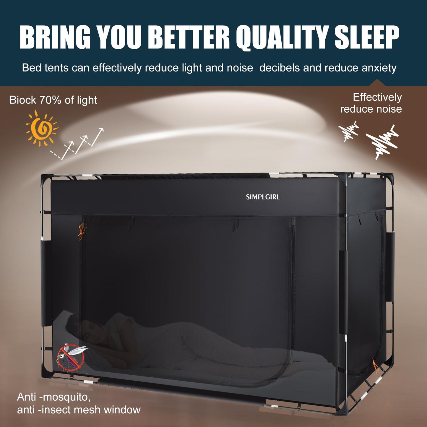 Bed Tent Bed Canopy Twin Size Tents for Adult and Kids- Portable Dream Indoor Sleeping Tents Blackout with 3 Doors Breathable Big Space Tent