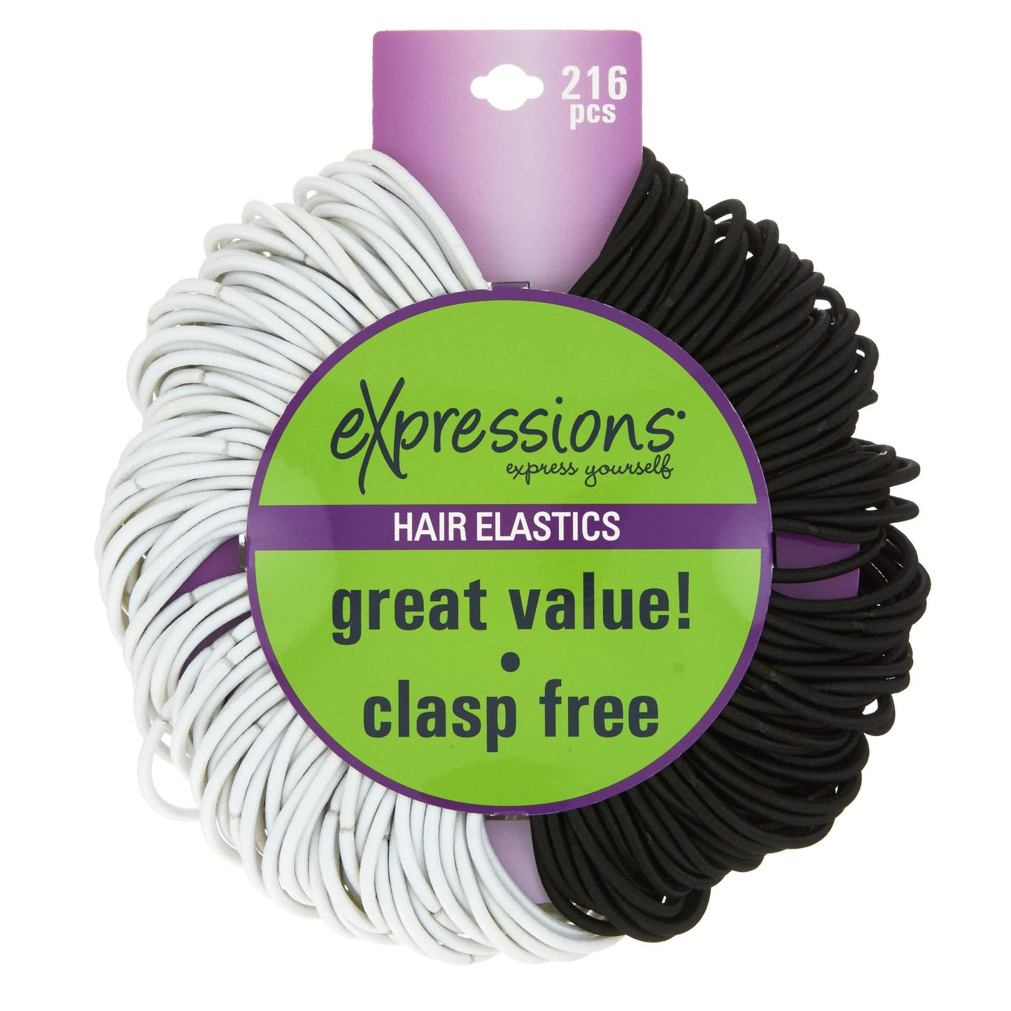 Expressions 216-Piece Hair Ties, 4mm Elastics Black & White Value Pack, No Metal Durable Ponytail Holders for Women, Suitable fo