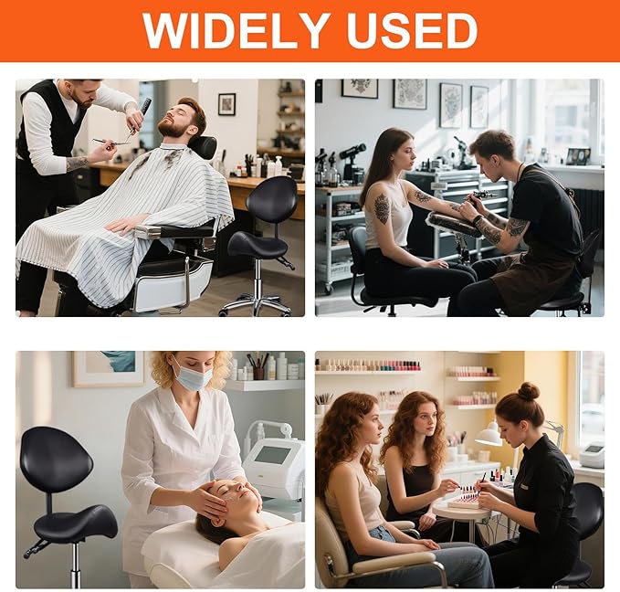 Saddle Stool with Back Support, 400lbs Adjustable Salon with Wheels, Heavy Duty Rolling Ergonomic Rolling Esthetician Seat for Home Office Salon Shop Dentist Clinic, for People 5 ft to5.8 ft Tall