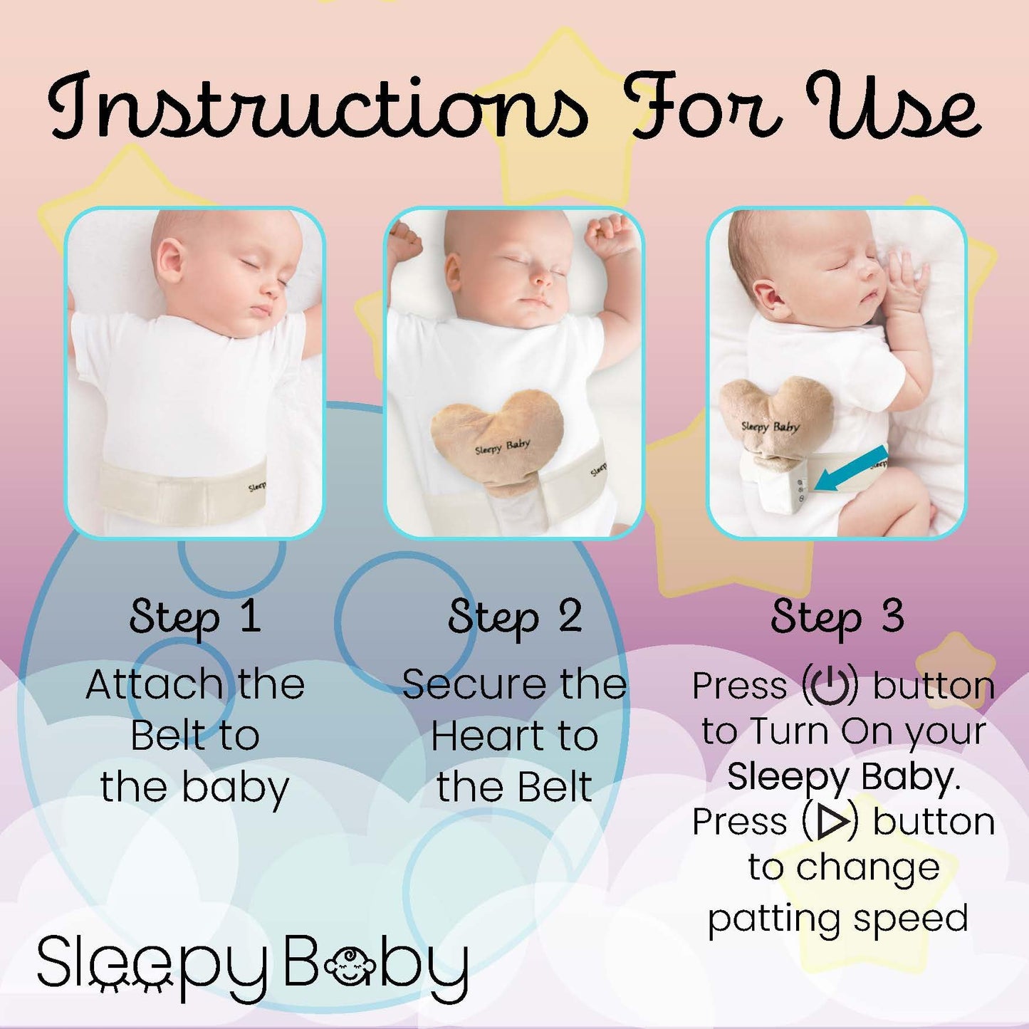 Sleepy Baby Shh White Noise Machine with Gentle Rhythmic Tapping | Mimics Parents Soothing Touch | Adjustable Speeds & Belt | Helps Reduce Constant Holding and Rocking