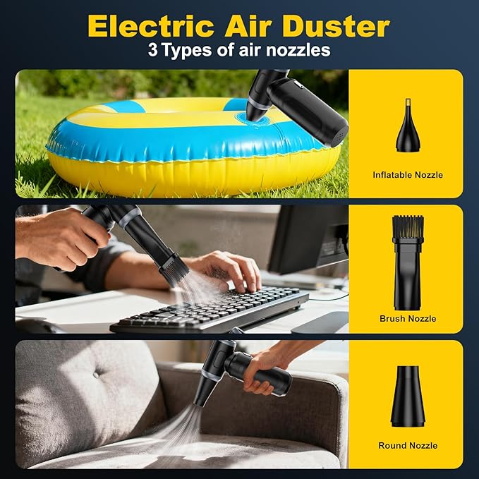 Electric Air Duster,150000 RPM Compressed Air Duster for Cleaning,3-Gear Adjustable Cordless Mini Blower with Fast Charging,Jet Dry Blower Air Duster for Computer, Keyboard, House, Outdoor and Car