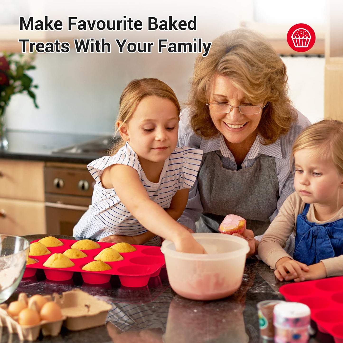 Redfly 2 Pack Silicone Muffin Pan & Cupcake Pans for Baking - 12 Cup Regular Size BPA Free Egg Bites Molds