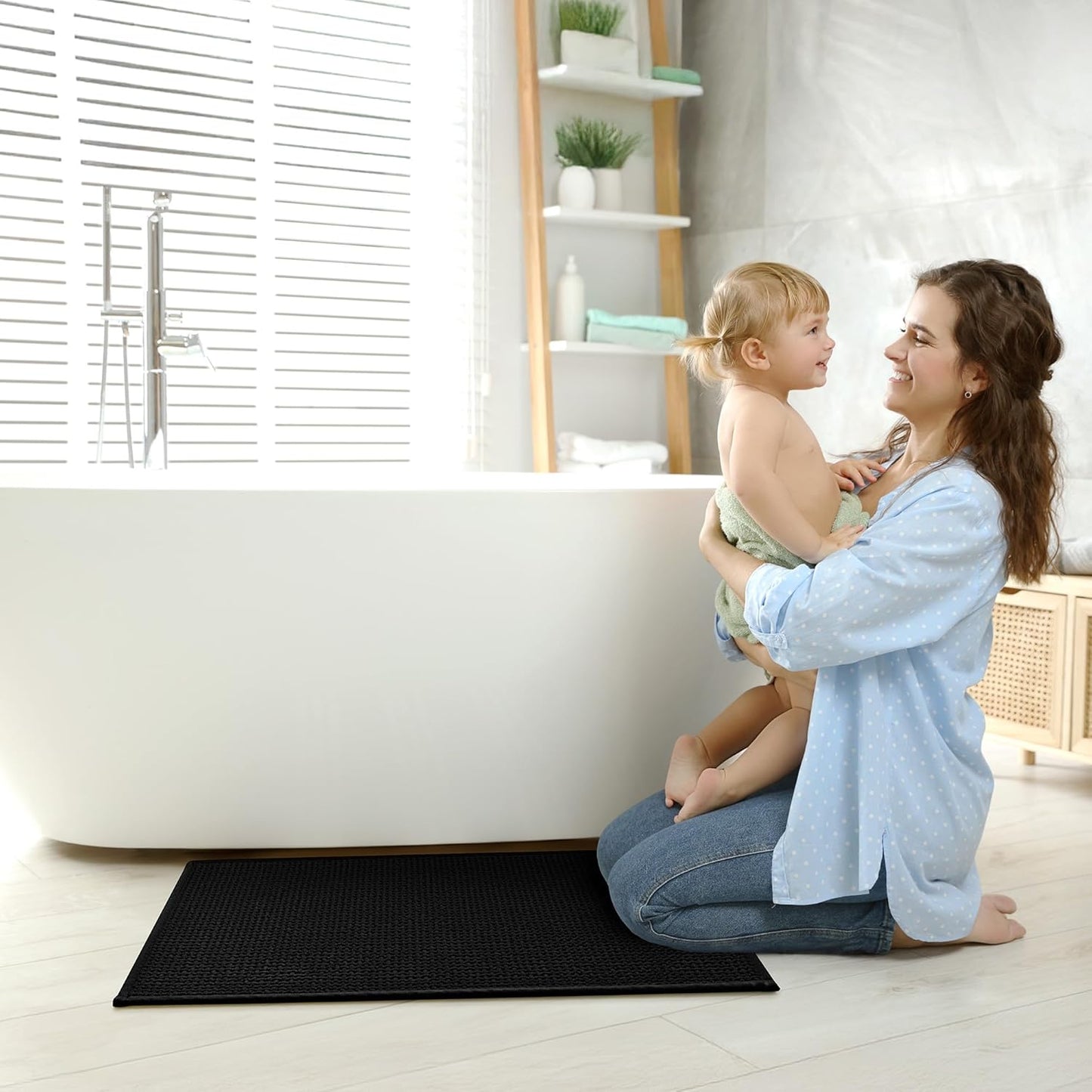 GRANNY SAYS Black Bathroom Rugs, Absorbent Bath Mats 16" x 24", Soft Chenille Bathroom Mat, Small Bath Rugs Non Slip Washable, Quick Dry, Thin, Rug for Tub and Shower