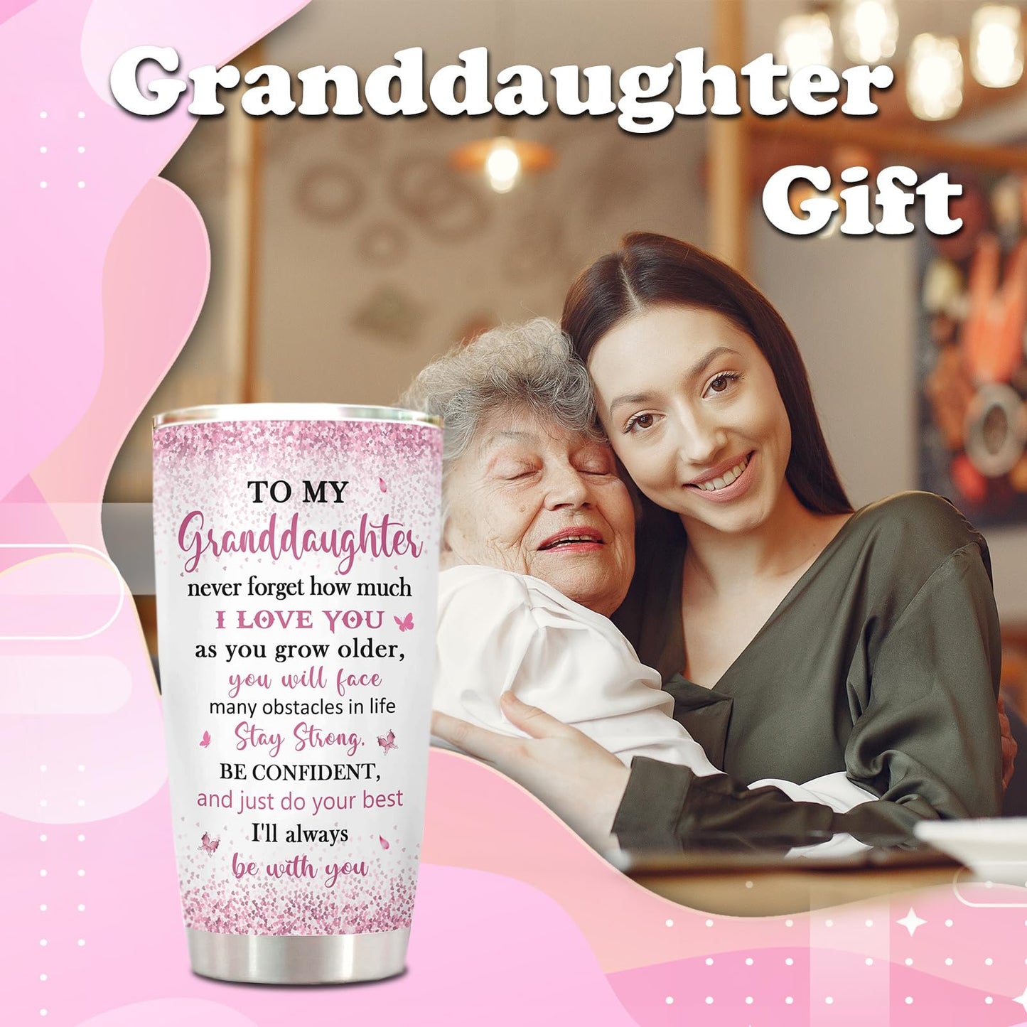 ZANIION Granddaughter Gifts Tumbler 20oz 1PC, Great Birthday Gifts For Granddaughter From Grandma Mug, Best Christmas Graduation Valentines Day Decoration Present For Grandchild Coffee Cup