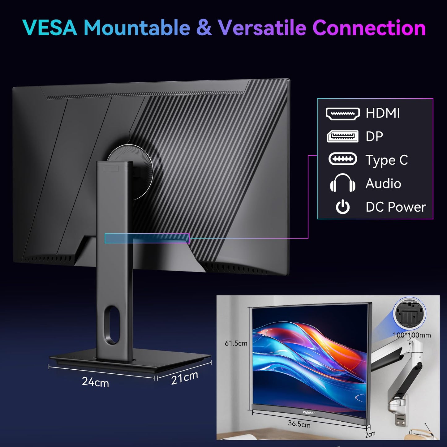Pisichen Curved 27 Inch Touchscreen Monitor, QHD 2K 2560x1440 85Hz Computer Monitor, 99% sRGB, Built-in Adaptive Sync, with Display Port HDMI, Eye Care, VESA