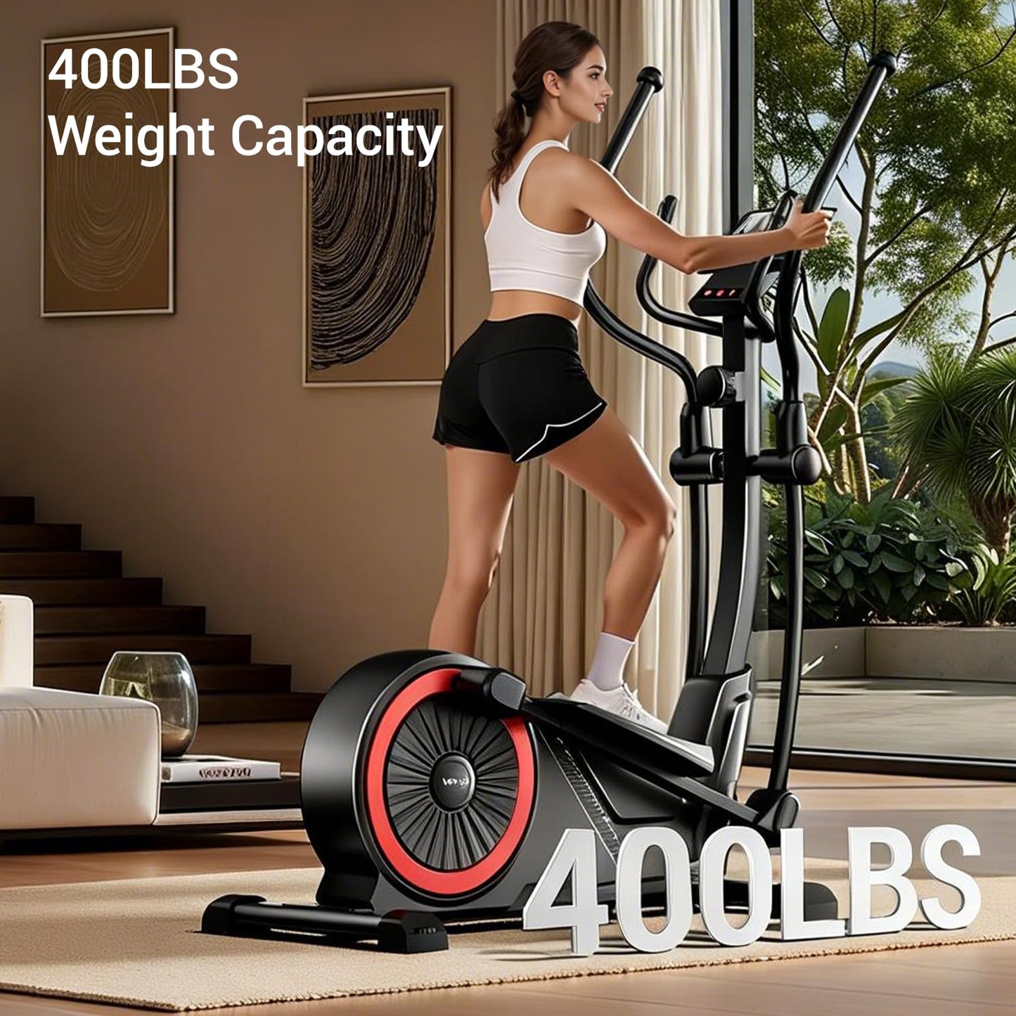 Elliptical Exercise Machine with 15.5" Stride & Heart Rate Grips, Silent Magnetic Elliptical Trainer for Home with 16 Levels Resistance and LCD Monitor,350 LBS Weight Capacity