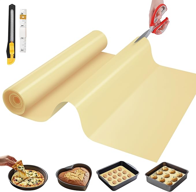 Silicone Baking Mat, 24 IN x 6 FT Free Cutting Baking Sheet,Non-Stick Reusable Dough & Pastry Mat,Non-Slip Silicone Mat Roll for Air Fryer Liner,Freeze Dryer,Oven Baking Pan,Kitchen Counter