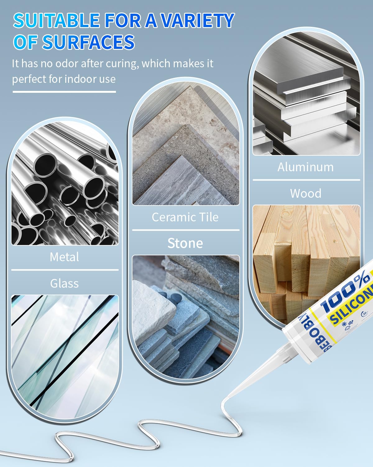 Silicone Caulk & Sealant Clear, 100% Waterproof Silicone Sealant, Shrink & Crack Proof, Silicone Caulking for Kitchen, Bathroom, RV, Interior & Exterior Use, 10.2 FL. OZ/300ML, 4 Pack