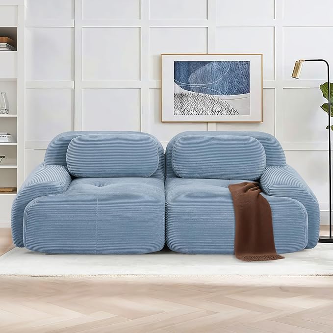 SoarFlash 81" Loveseat Sofa, Comfy Deep Seat, No Assembly, Sofa in a Box, Modern Small Couch with Plush Corduroy Fabric for Living Room, Bedroom, Apartment, Home Office, Blue