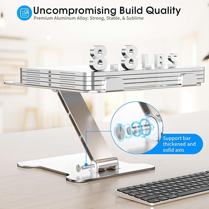 LRLKXF Foldable Aluminum Laptop Stand, Height Adjustable Ergonomic Riser for Collaborative Work,Tablet, Reading and More. Portable Laptop Stand for All 10-16" - Silver