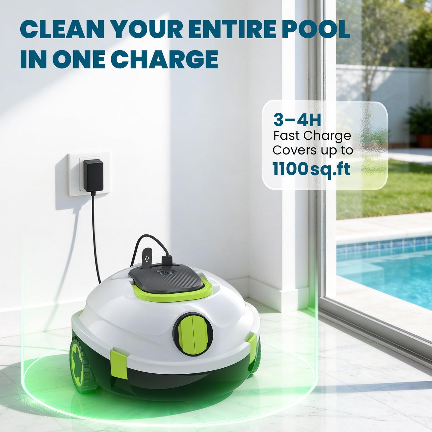Y20 Robotic Pool Cleaner, Cordless Pool Vacuum for Above Ground & Inground Flat Pools with Dual Motors, 120 Min Runtime, Auto-Parking, Powerful Pool Vacuum Robot for Up to 1100 Sq.Ft