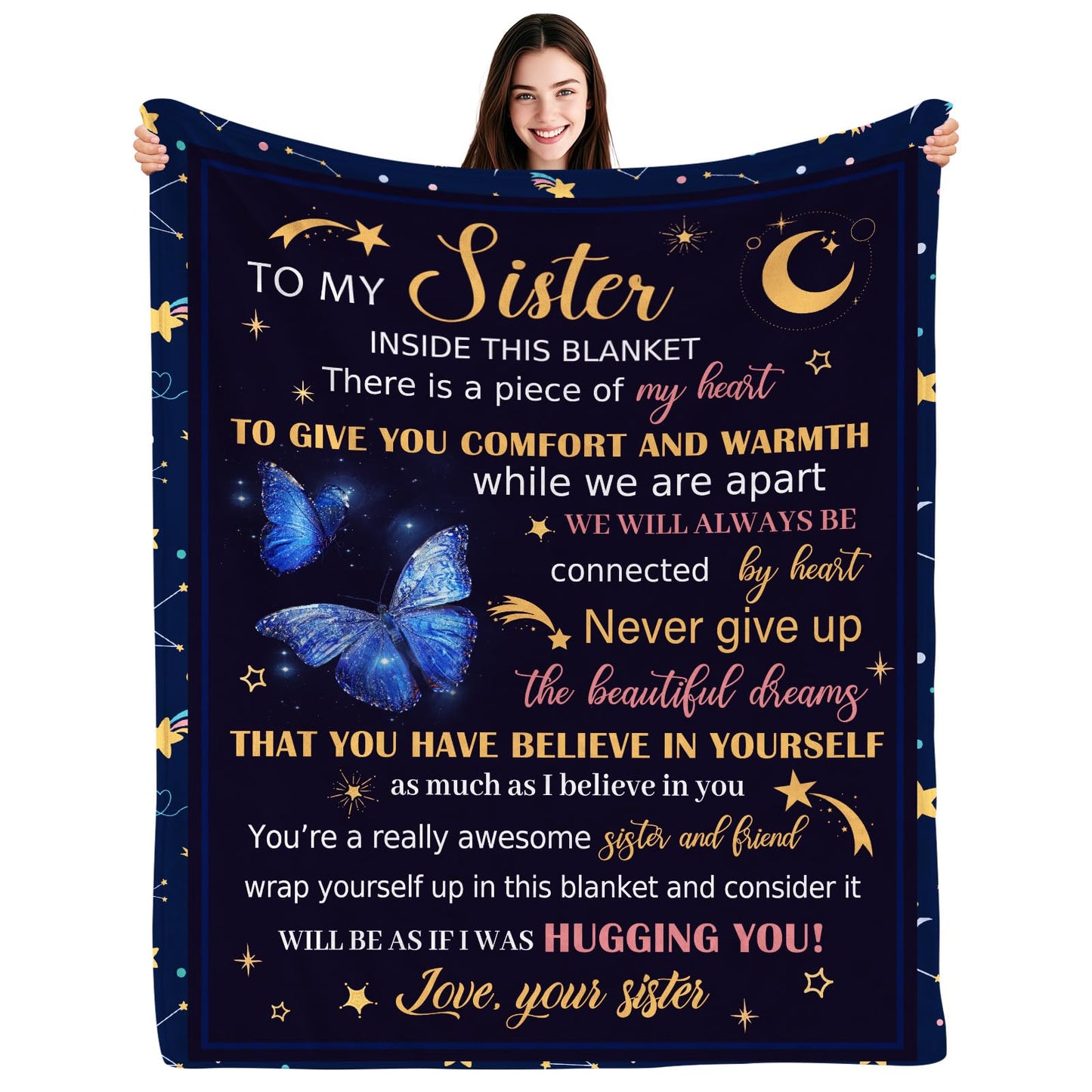 Sister Blanket Butterfly, 50"x60" - Sister Birthday Gifts, Sisters Gifts for Women, Birthday Gift for Sisters Adult, Butterfly Blanket for Sis, Present for Sis Christmas