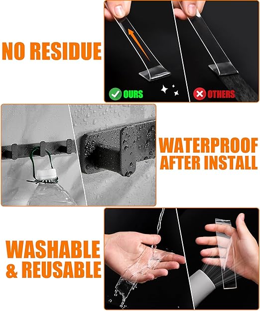 Extra Strong Double Sided Tape Heavy Duty (2 Rolls, Total 20 FT), Clear Removable Two Sided Nano Tape Adhesive, Double Stick Mounting Tape for Poster, Rug, Picture Hanging Strips, Office & Outdoor