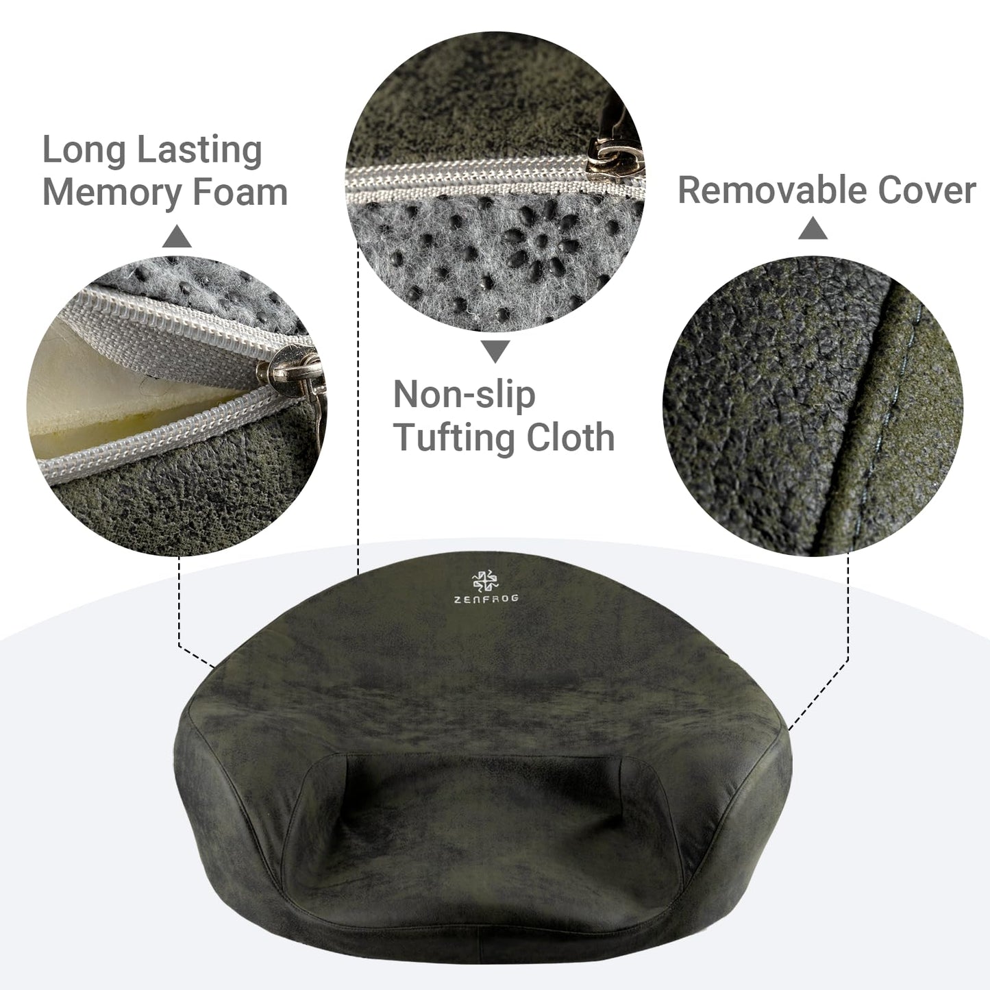 ZENFROG Ergonomic Meditation Cushion/Chair/Seat/Floor Pillow for Home/Office/Studio – Memory Foam, Removable & Washable Cover, Designed for Long Period Meditation Comfort (Dark Green)