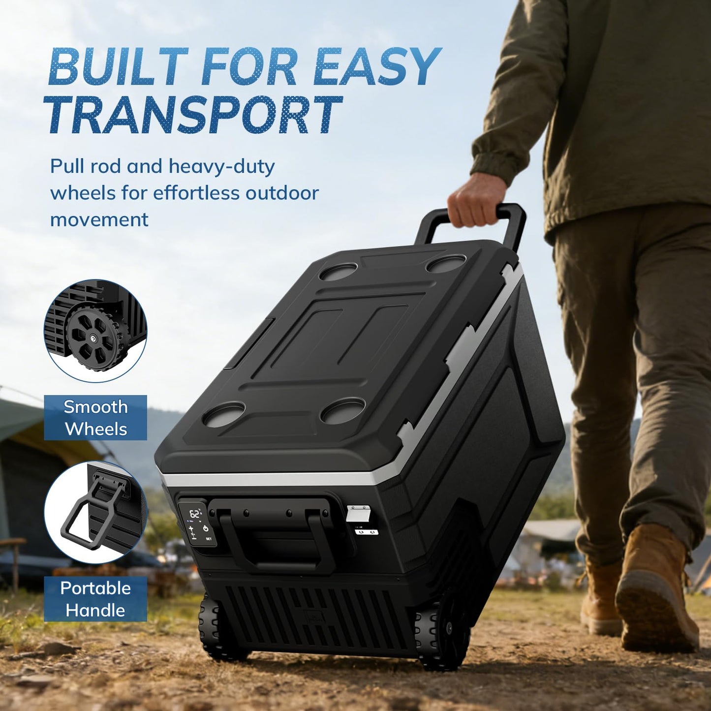 Antarctic Star 12 Volt Refrigerator,68QT(64L)Electric Cooler Compressor, -4℉~68℉ Portable Refrigerator,Car Fridge 12/24V DC 100-240V AC Portable Freezer with Wheels&2 Baskets for Camping,RV,Car,BLACK