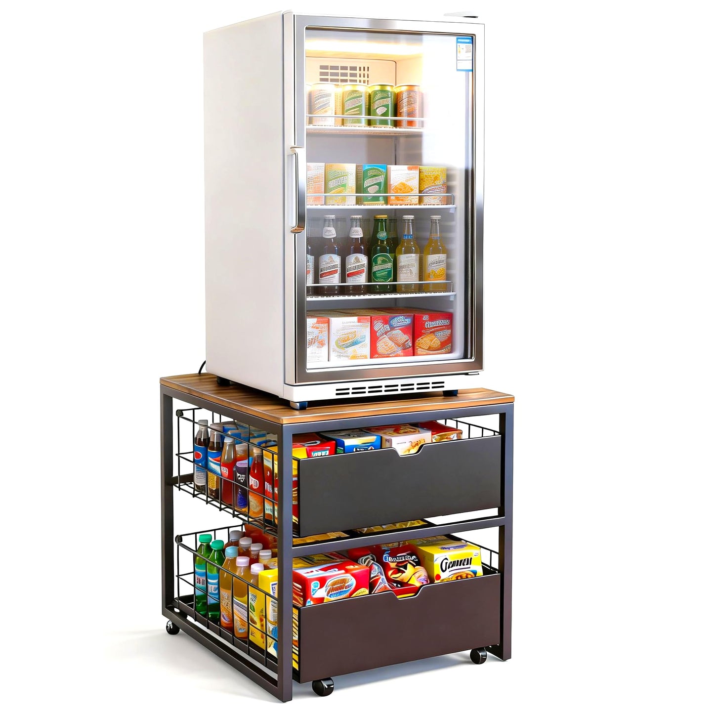 BLBYHO Mini Fridge Stand with Storage, Heavy Duty Mini Fridge Table, Small Refrigerator Stand, For Dorm Office Apartment Home, 21.6”L x 21.6”W x 22.2”H, Max Load 250 LBS
