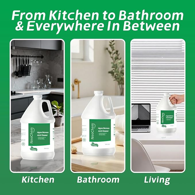 Hypochlorous Acid Cleaner, 500ppm Hypochlorous Acid,Cuts Grease, Removes Stains, Eliminates Odors - No Rinse, No Harsh Fumes (16oz)