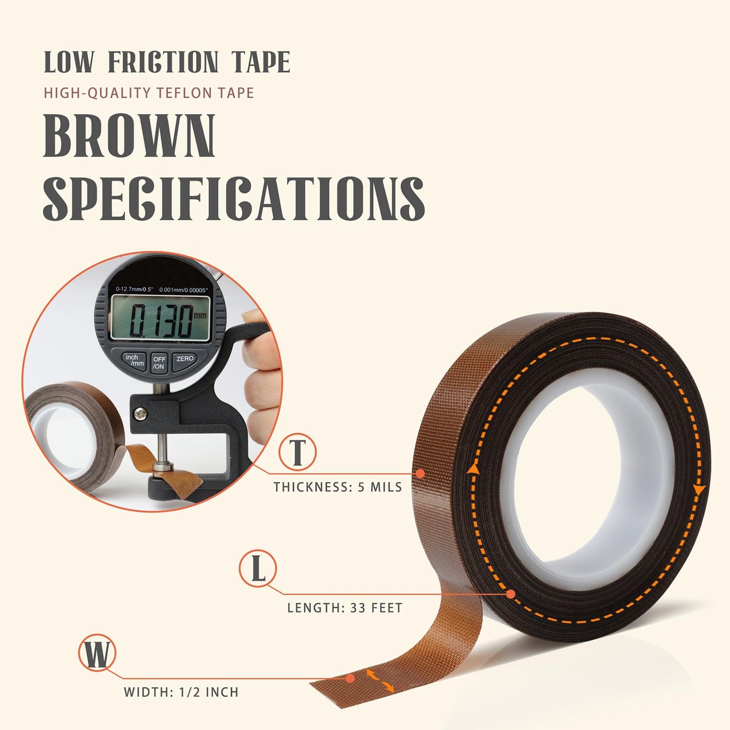 MEBMIK 2 Rolls 1/2 Inch x 33 Feet Low Friction Drawer Slide Tape - Squeak Resistant, Abrasion Resistant Surface Protection Tape for Wood, Cabinet, Curtain, Furniture,Brown