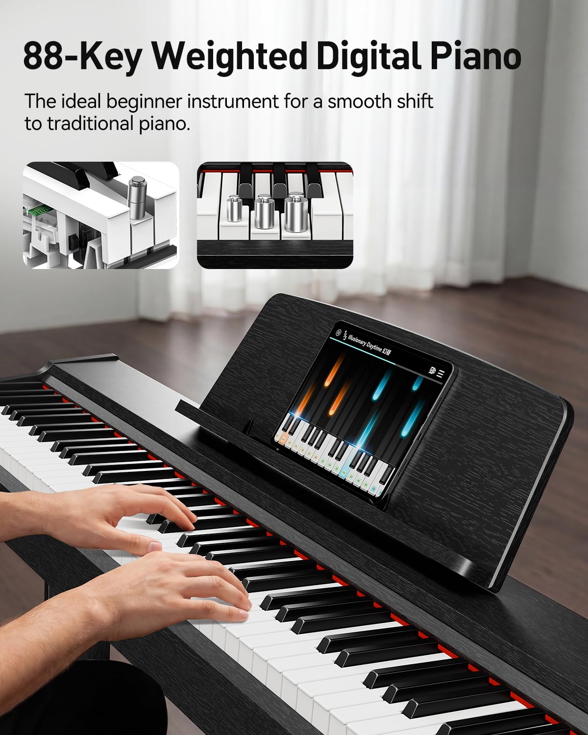 Rhymo 88 Keys Weighted Keyboard Piano, Full Size Hammer Action Digital Piano with Speakers, Wooden Upright Digital Piano, Electronic Piano Keyboard with Furniture Stand Suitable for Beginners