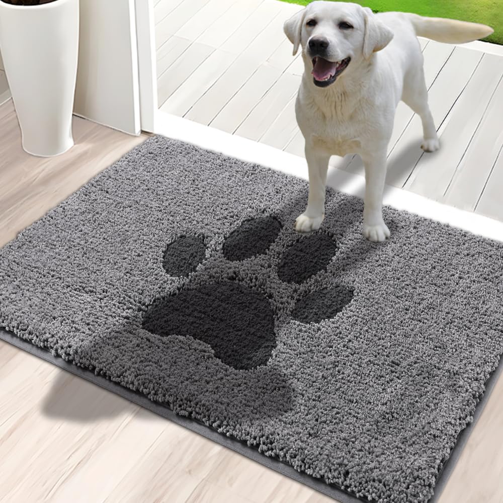 Oiilores Door Mat Indoor, Dog Mats for Muddy Paws Super Absorbent, Low-Profile Entryway Rug with Non-Slip Backing, Washable Dirty Trapper Inside Entrance Doormat for Shoes, 24" x 36", Gray