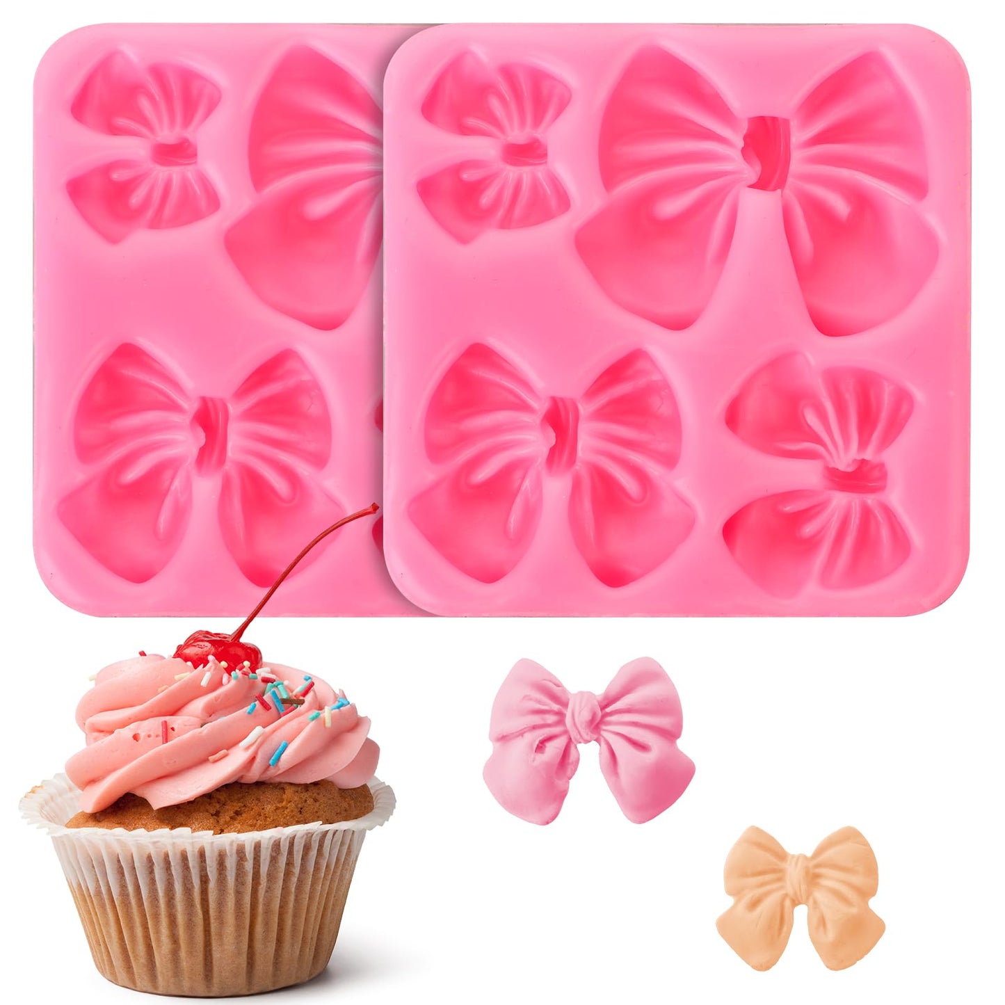ElevateTech Bow Silicone Mold, 2 Pcs Chocolate Fondant Molds Cake Candy Pop Molds Mini DIY Party Dessert Cake Supplies for Wedding Birthday Cake Decorating