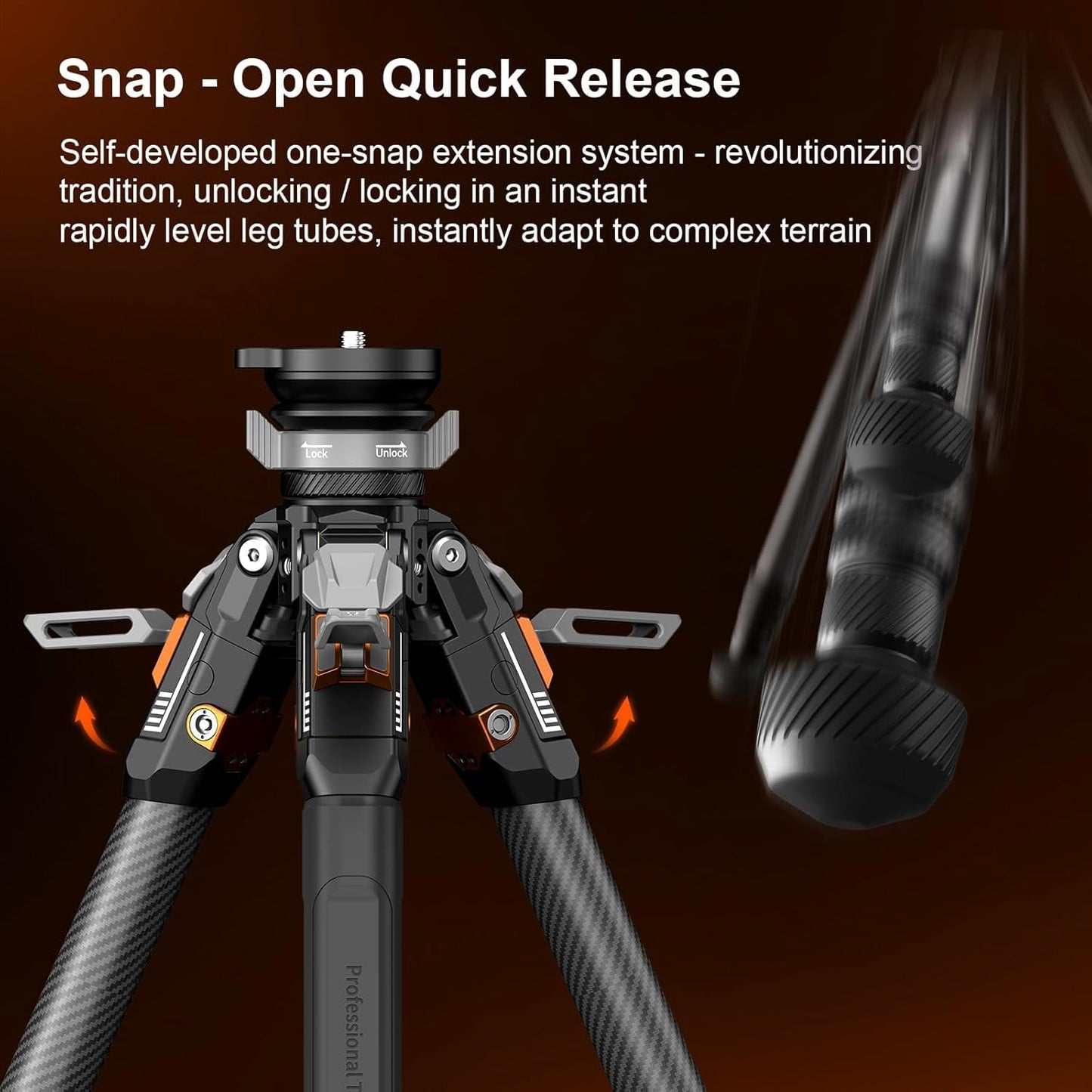 COMAN T1SV5 One-Snap Release Carbon Fiber Tripod, 63" Adjustable Professional Tripod for Camera, Heavy Duty Camera Tripod with V5 Fluid Head for Canon Nikon DSLR Telescope, Max Load 22 LB