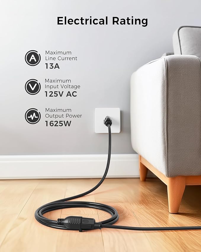 [UL Listed] Cable Matters 2-Pack 16 AWG Heavy Duty 13A Power Extension Cord - 10ft, 3 Prong Power Cord Extension, NEMA 5-15P to NEMA 5-15R, Black