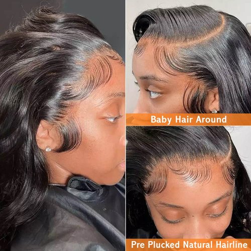 YOUFA 28 Inch Long Body Wave Human Hair Lace Front Wigs Pre Plucked Natural Black Color 13x4 HD Lace Ear to Ear Frontal Wig for Black Women Easy to Style (28 inch)
