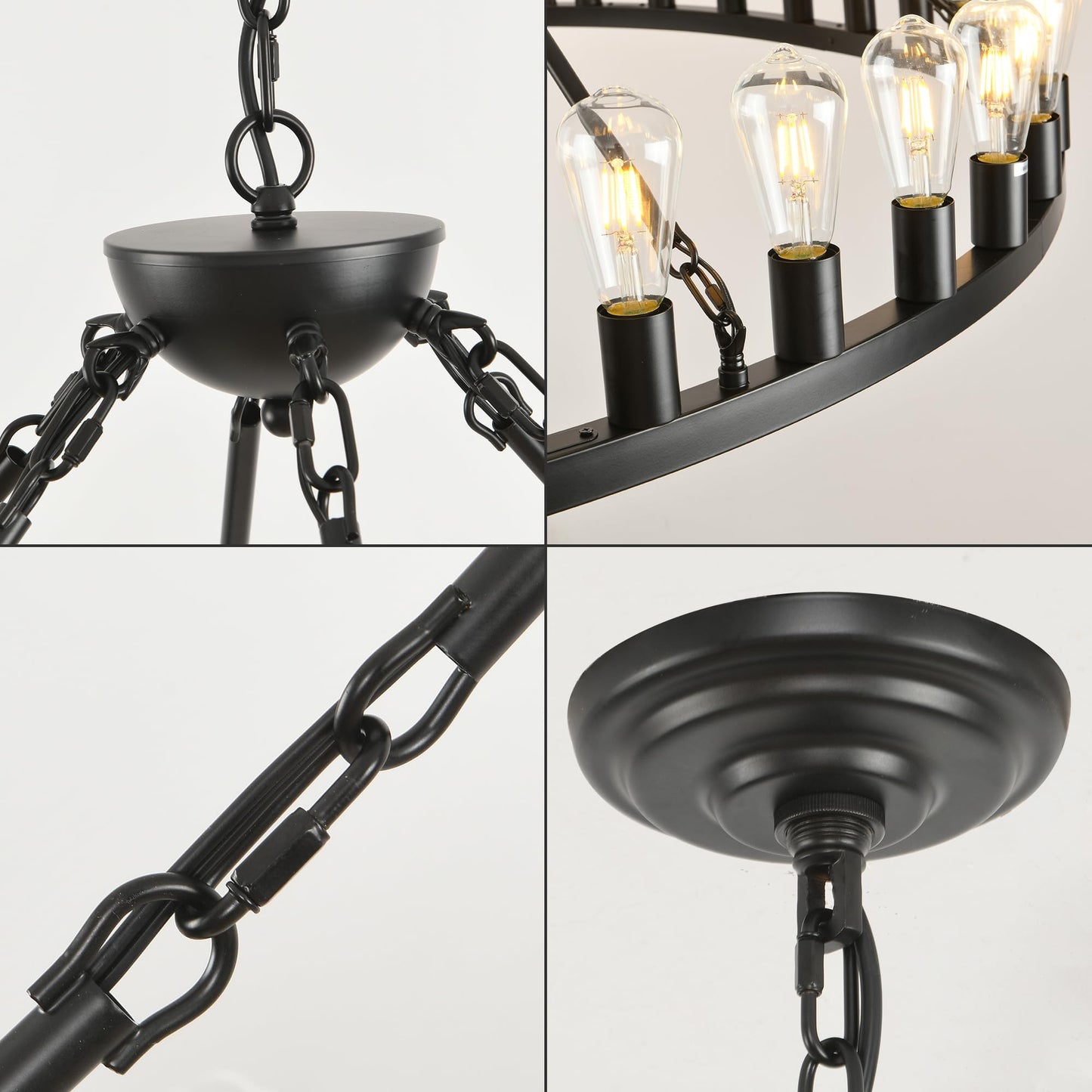 SARUDIIR Extra Large Wagon Wheel Chandelier Farmhouse 64" 42-Light Black Farmhouse Round Wheel Chandelier Light fixtures for Outdoor Porch high Ceilings Dining Room Living Room