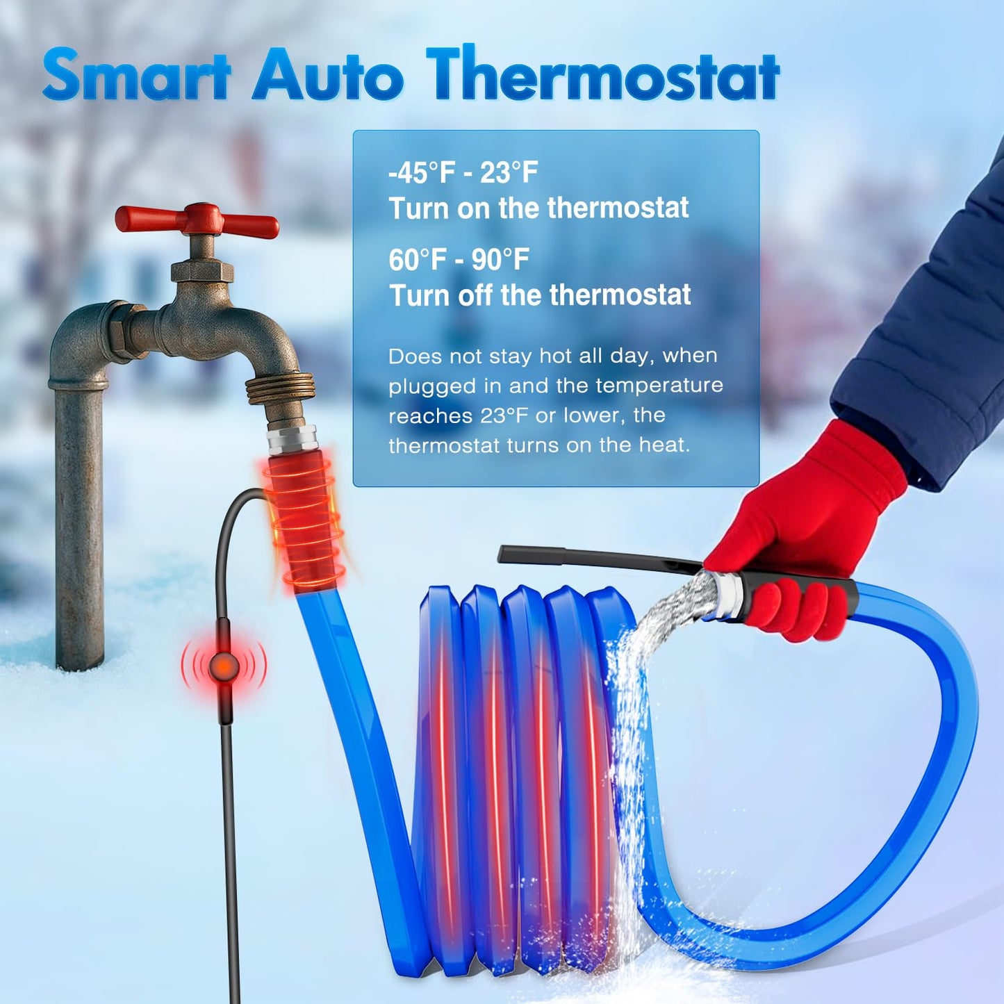 Nilight 75FT Heated Water Hose RV 5/8”Inside Diameter -45°F Freeze Protaction Antifreeze Garden Drinking Hoses with Saving Thermostat and Smart Heat System for Winter Camper Supply Accessories