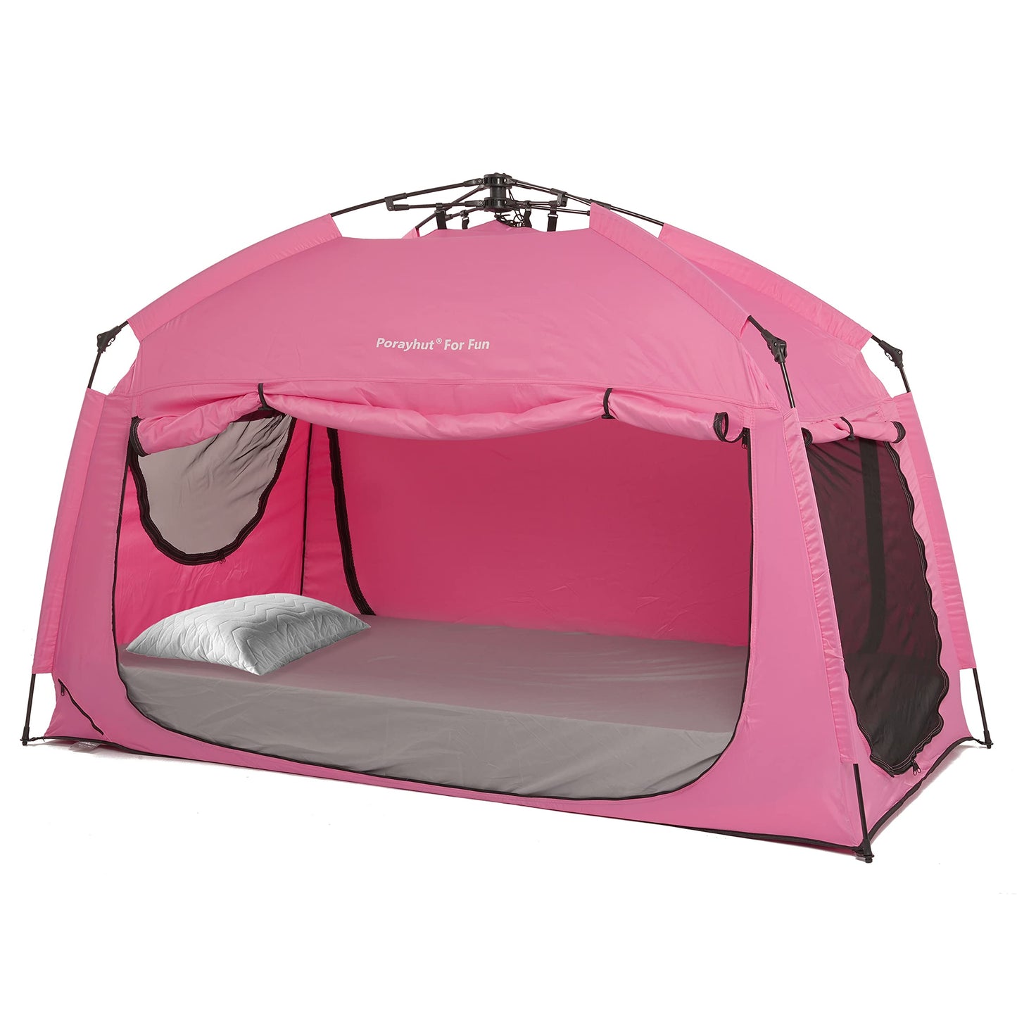 Indoor Instant Privacy Bed Tent for Sleeping,Quick Set-up Bed Canopies,Portable Bed Drapes with Large Space and 3 Doors (Pink, Full)