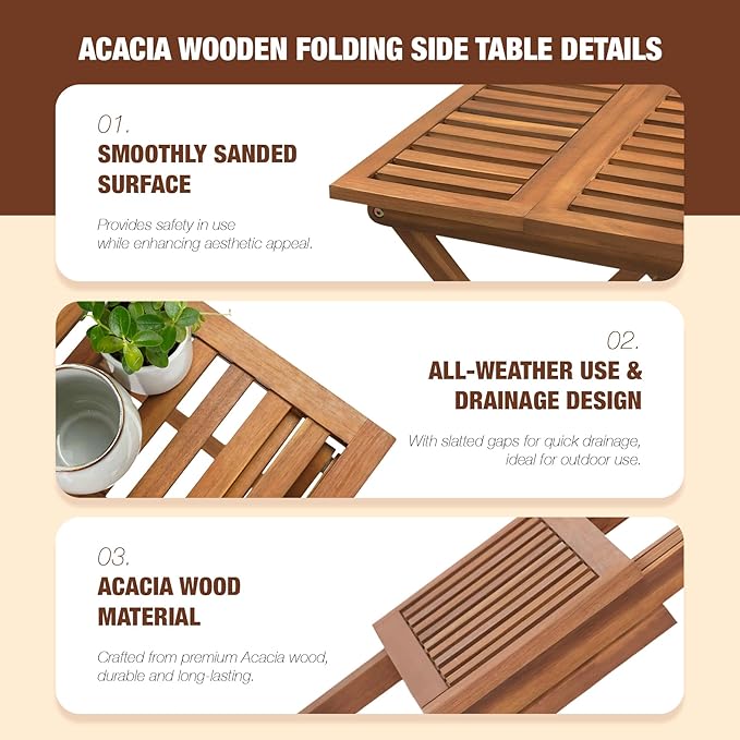 GREEN ALLUVIUM Folding Wooden Side Table – Premium Portable Foldable Table for Outdoor & Indoor Use, Patio, Camping & Small Spaces – Perfect with Adirondack Chairs – Golden Teak Finish