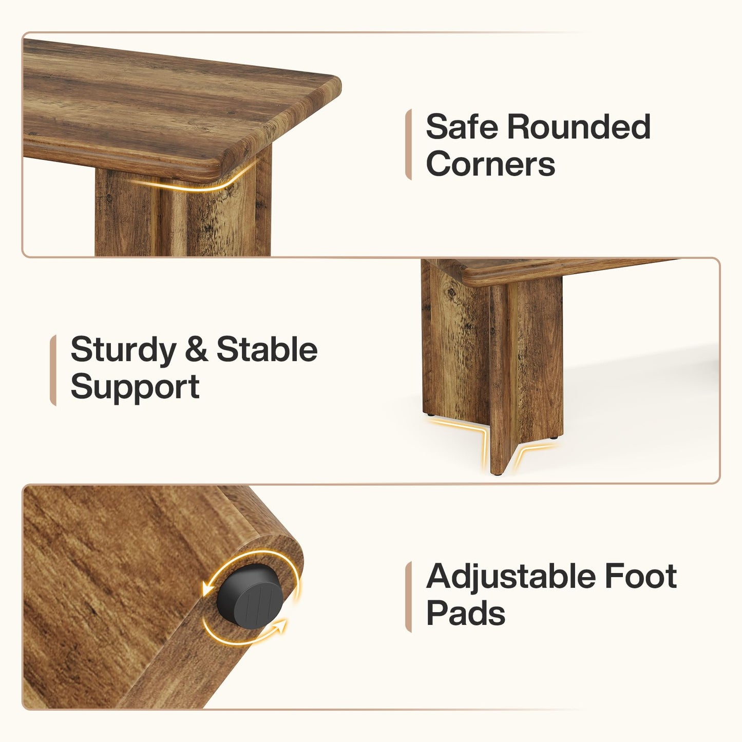 Tribesigns Rectangle Coffee Table, 47.24-Inch Farmhouse Low Cocktail Tea Table, Home Living Room Center Furniture, Rustic Brown