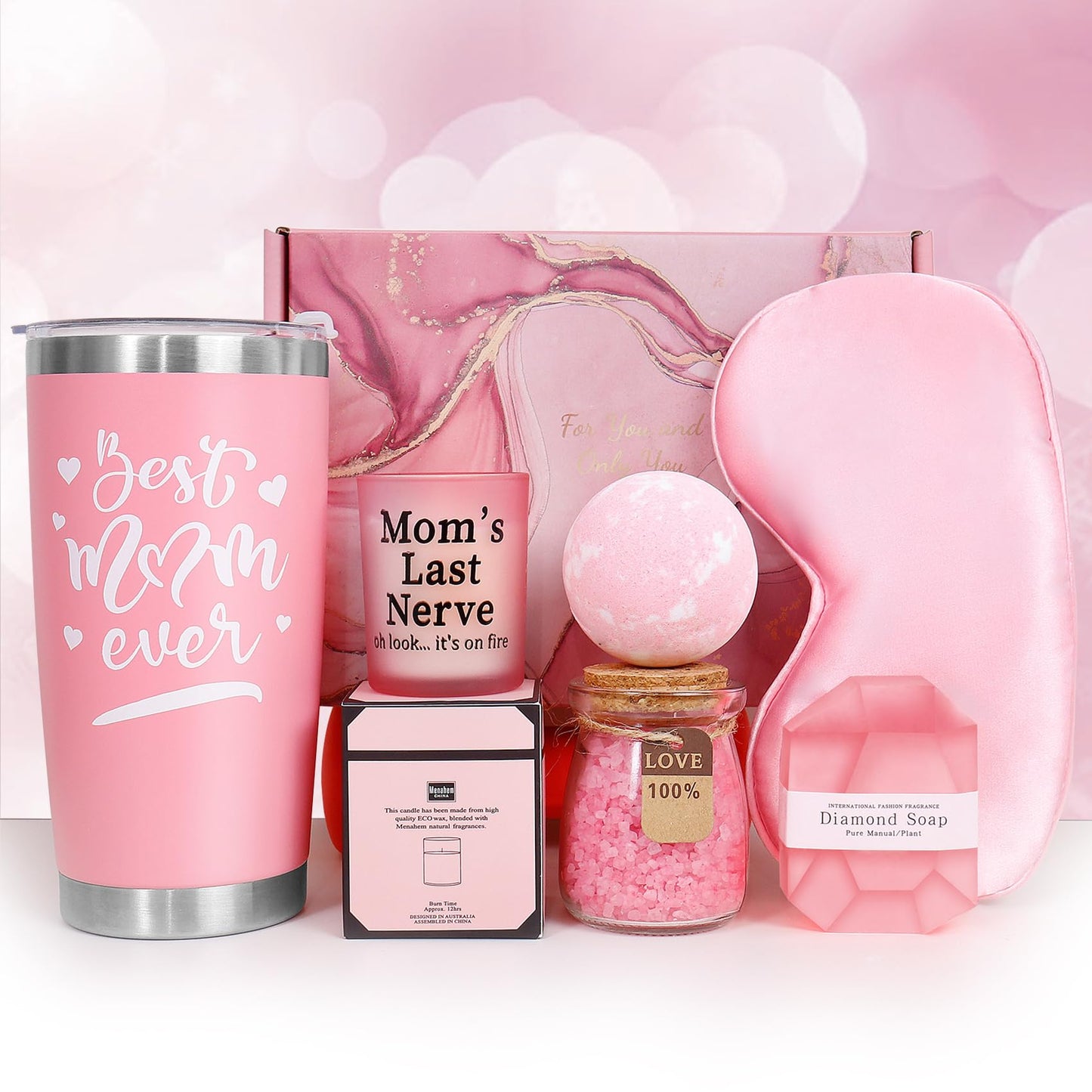 ONEVIVE Birthday & Christmas Gifts for Mom, Women & Friends - Relaxing Spa Gift Basket with Tumbler & Candle Set
