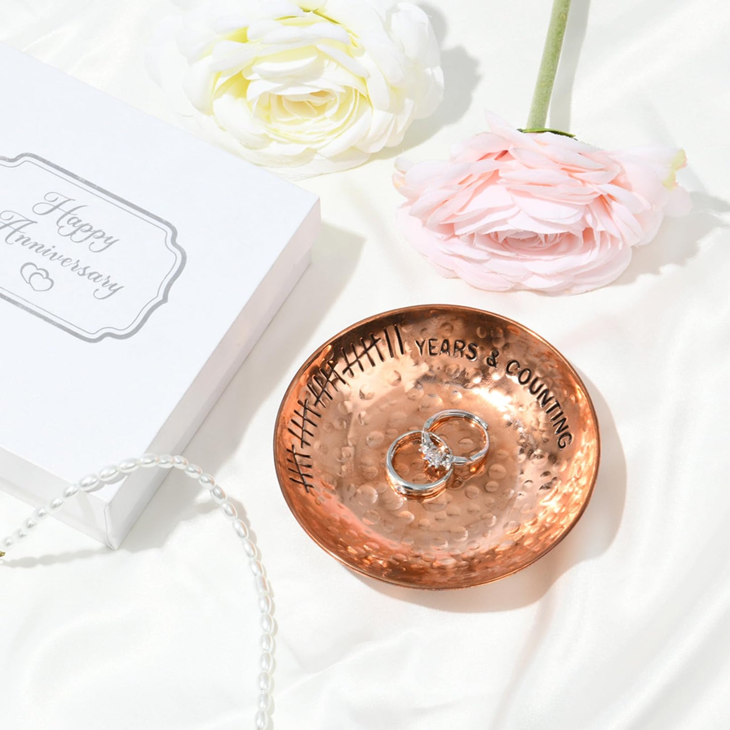 CEELGON 22 Year Wedding Anniversary Copper Gifts 22th Gifts 4" Copper Jewelry Tray Engraved Decorative Dish for Couple Him or Her