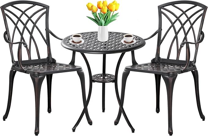 Withniture 3 Piece Patio Bistro Set Outdoor Bistro Table Set Anti Rust Bistro Table and Chairs w/Umbrella Hole, Durable Patio Set for Porch, Balcony