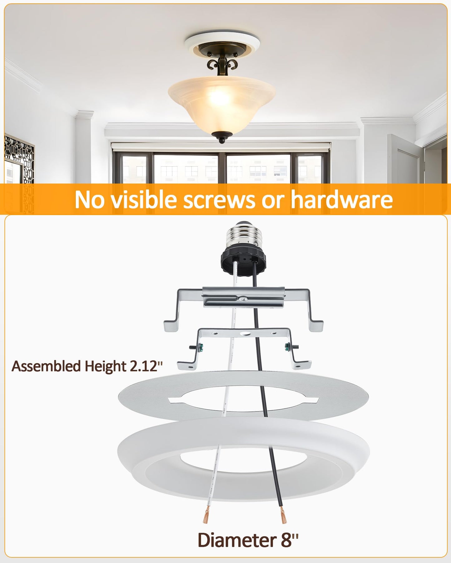 Luvkczc 2-Pack Recessed Can Light Conversion Kit for 5" and 6" Ceiling Fixtures - Pendant/Hanging Light Upgrade, Includes E26 Socket, Mounting Bracket, Round Ceiling Plate（White）