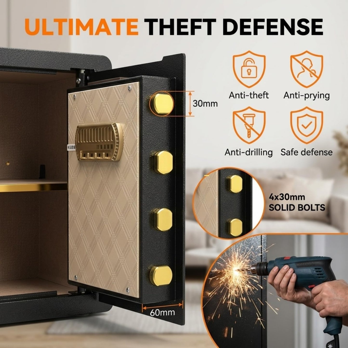 Asylosss 17.5" Tall Safe Box, 1.8 Cuft Fireproof Safe for Home, Anti-Theft Security Home Safe with Programmable Keypad Spare Keys, Digital Safety Box for Money Jewelry Documents
