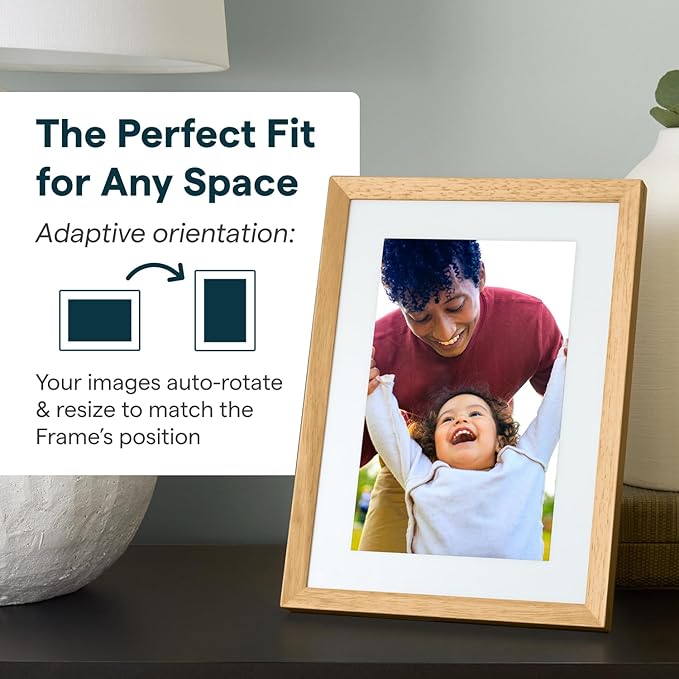 Skylight Digital Picture Frame 2 – 10" Full HD Wi-Fi Touch Screen, 16GB Digital Photo Frame, Load Photos & Videos Directly from Phone, Anti-Glare – Personalized Gifting, Rubber Wood Birch Brown