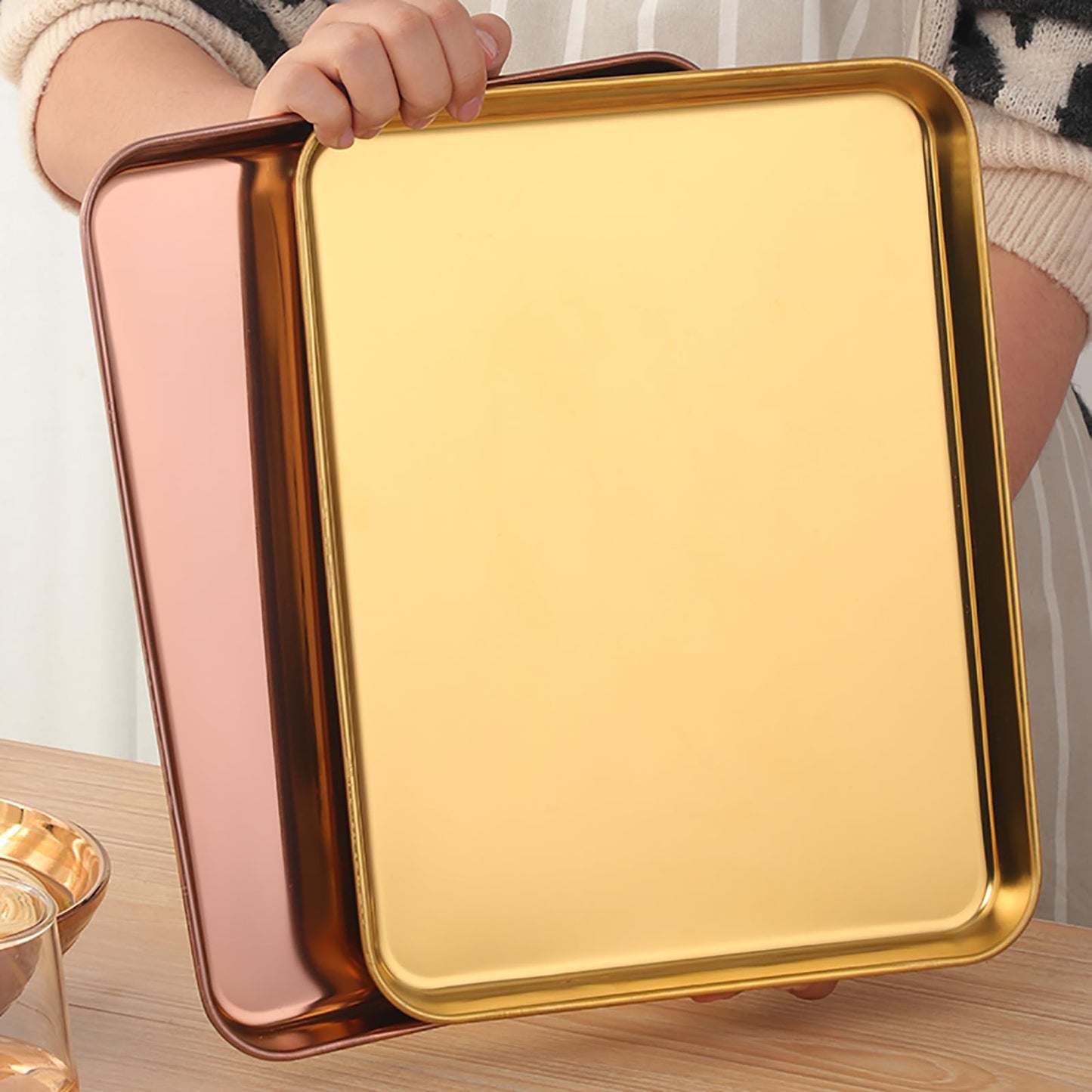 DOCBLACK Baking Tray, Stainless Steel Baking Cookie Sheet, Rimmed Pan Baking, Non Toxic & Healthy, Mirror Finish & Rust-Free, Easy Clean & Dishwasher Safe - Rainbow