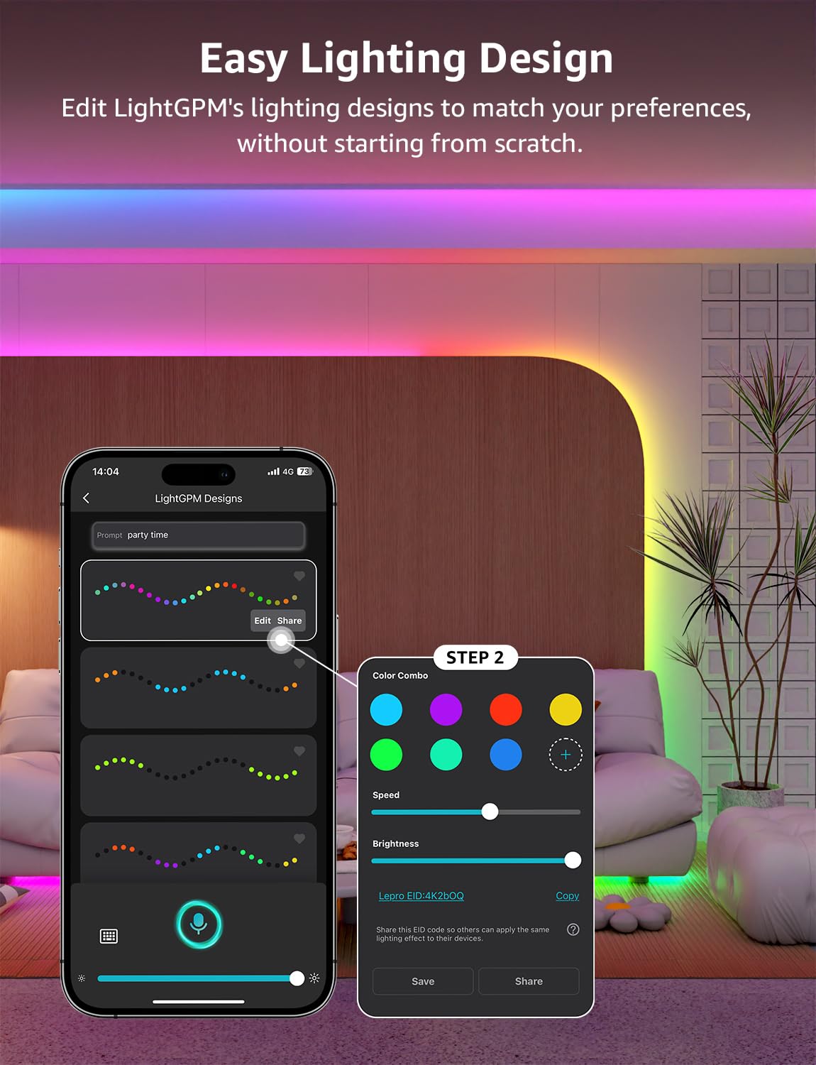 Lepro S1 AI LED Strip Lights for Bedroom - 32.8ft Smart RGB Light Strips with IC and Rainbow Chasing Effects, Color Segment DIY, AI Generated Lighting, No Remote, 2.4G Wi-Fi & Bluetooth