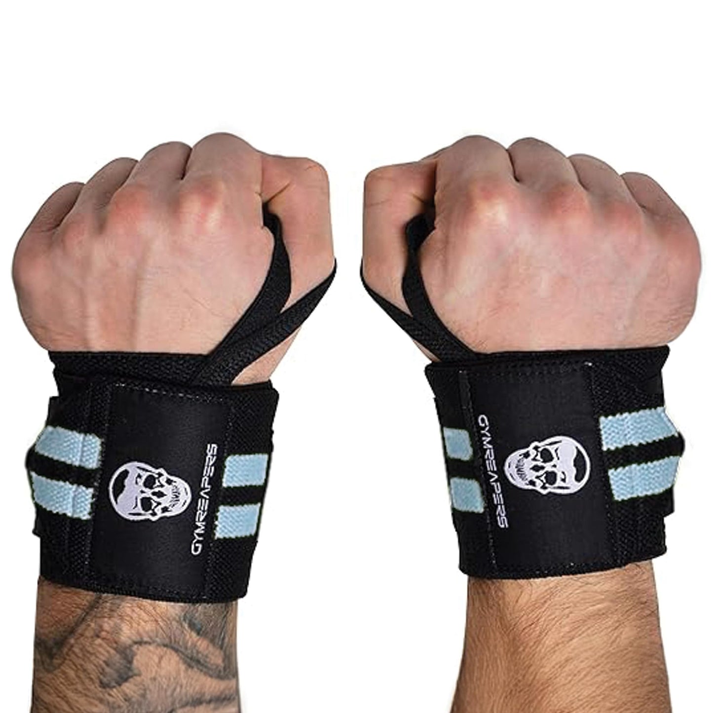 Gymreapers Weightlifting Wrist Wraps (IPF Approved) 18" Professional Quality Wrist Support with Heavy Duty Thumb Loop - Best Wrap for Powerlifting Competition, Strength Training, Bodybuilding (Blue, 18")