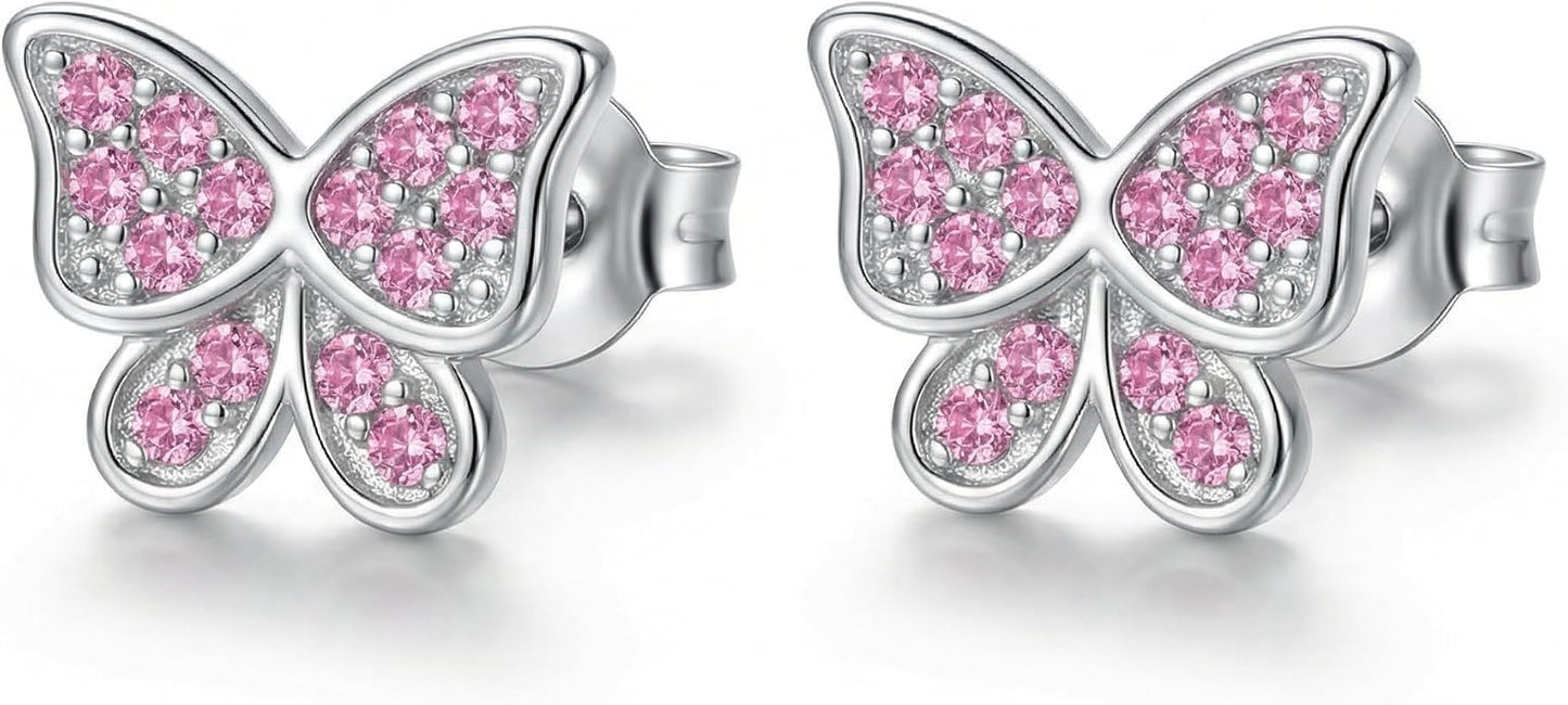 Women's 925 Sterling Silver Pink Love Stud Earrings, Small And Exquisite Heart Cubic Zirconia Earrings, Lightweight And Hy...