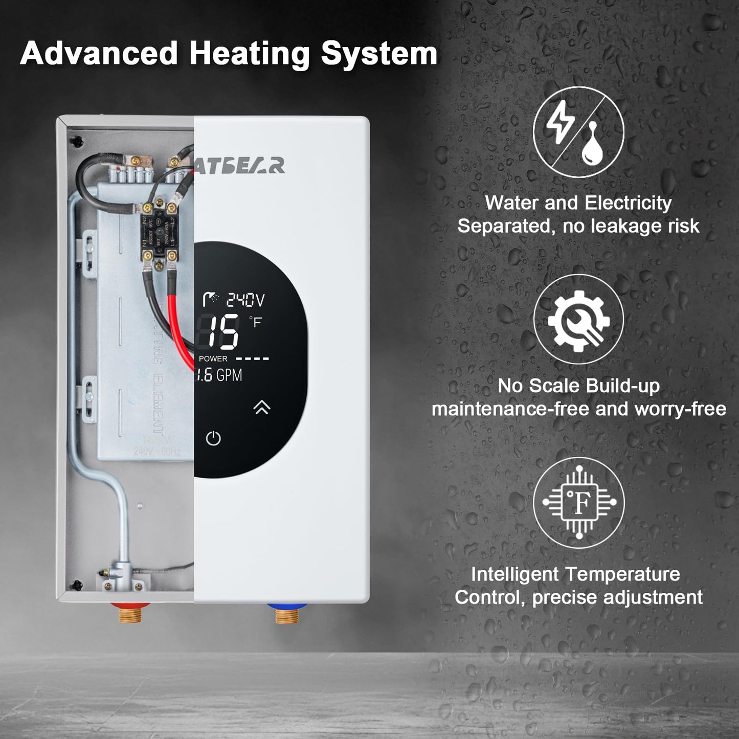 Electric Tankless Water Heater, GREATBEAR 12KW On Demand Water Heater Electric 240V, Point of Use Instant Hot Water Heater, With Self Modulating GT120W White