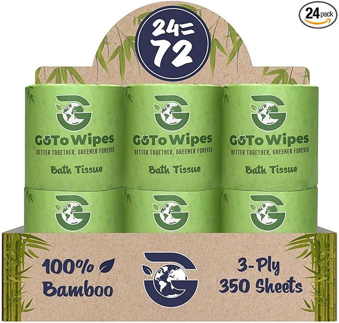 Bamboo Toilet Paper - Organic Ultra Soft 3 Ply - Chemical & PFAS Free, Non-Toxic - 350 Sheets, 24 Pack - Septic Safe, Sustainable - Plant Trees Initiatives with Each Purchase
