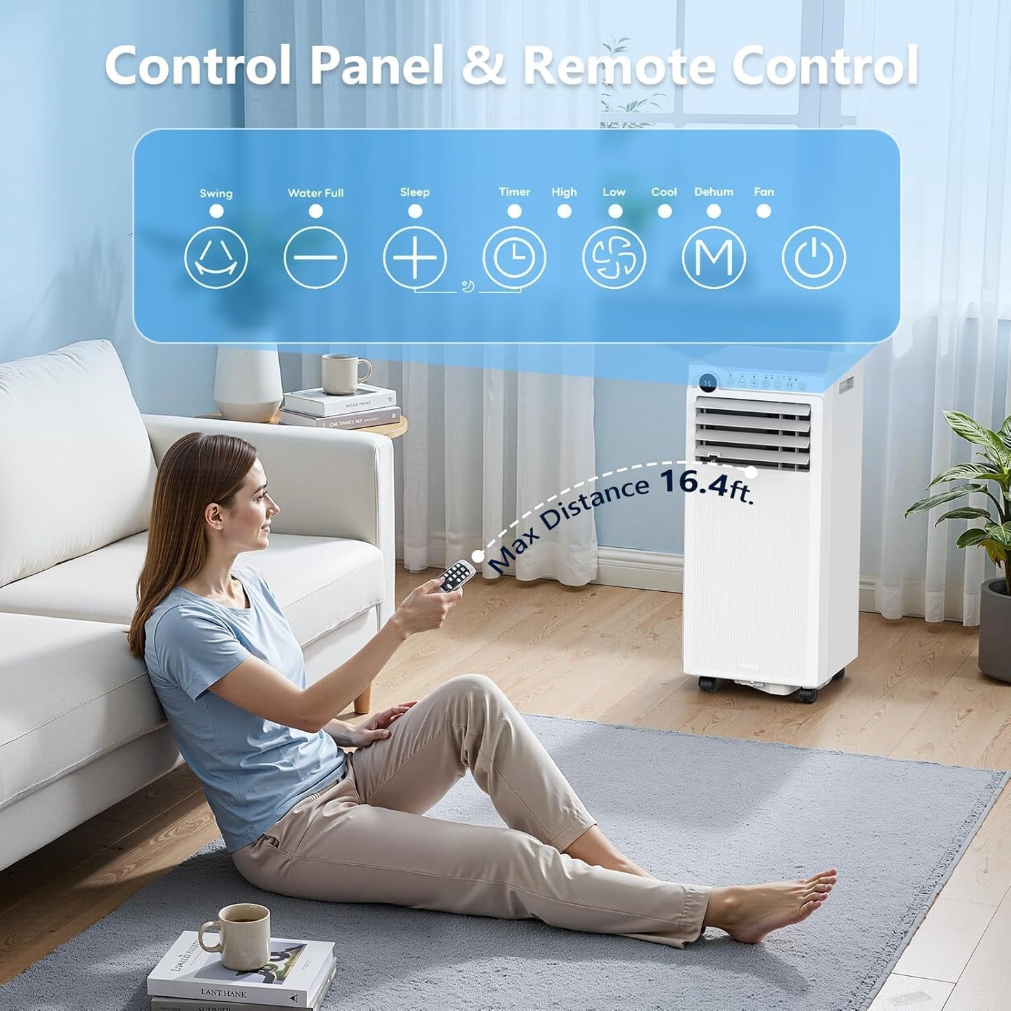 Electactic 10000 BTUs Portable Air Conditioners, 4 in 1 AC Unit Cools 450 Sq.Ft, Air Conditioner Portable with Cool, Fan, Dehumidifier, Auto Drain, 24H Timer/Remote Control/Window Kit