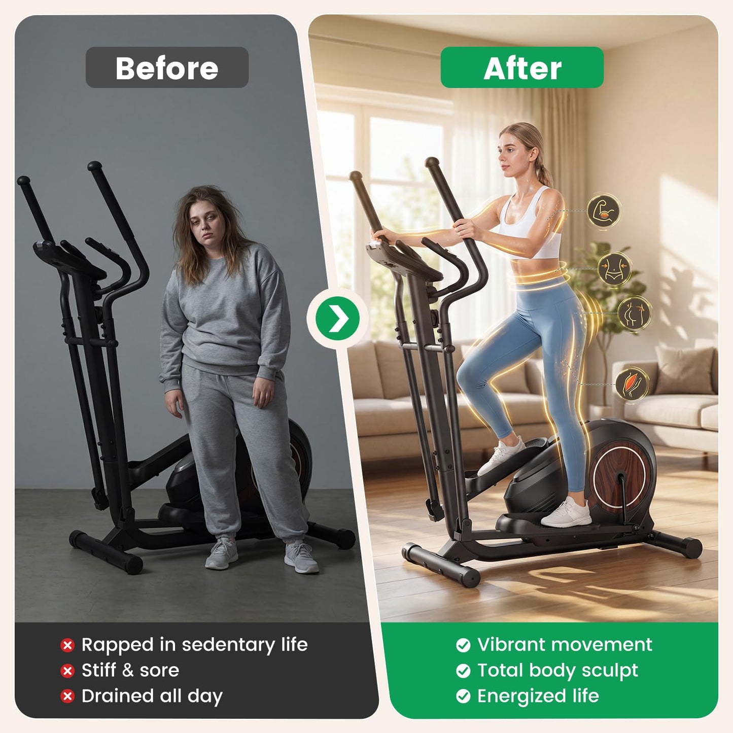Elliptical Exercise Machine, Elliptical Machine for Home with Ultra-Smooth Magnetic Resistance,Elliptical Trainer with 14 Levels, 15.5"-18" Stride 500lb Loading, Home Gym Equipment 95% Pre-Assembled