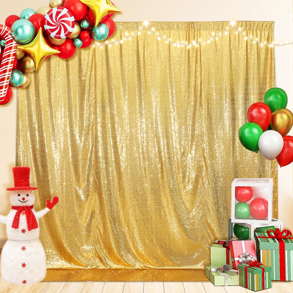 SquarePie Sequin Backdrop Curtain Not See Through Background for Wedding Party 6FT x 6FT Gold